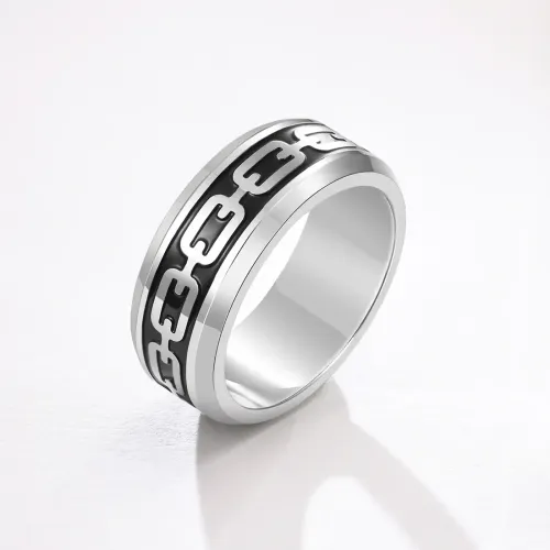 RTM141 Black Glue Dripping Hip Hop Ring Men's Stainless Steel Corrosion Chain Jewelry
