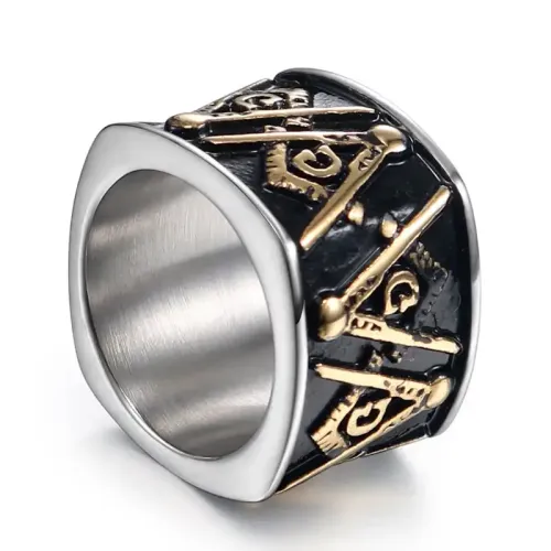 RTM477 Gold Masonic Logo Ring Men's Titanium Stainless Steel Jewelry