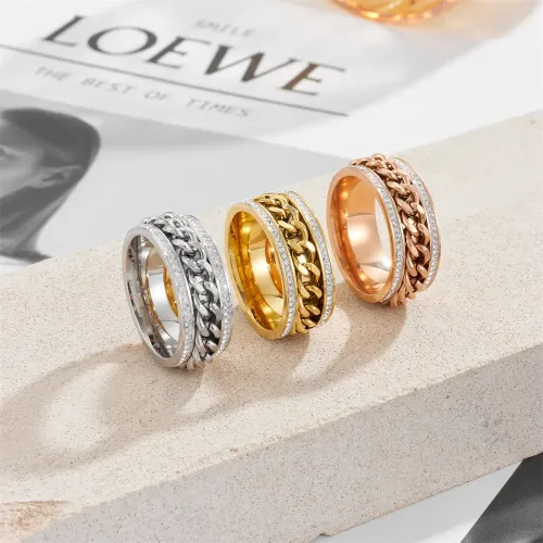 RTM2211 Unisex Stainless Steel Rotatable Chain Ring with Double Row Diamonds
