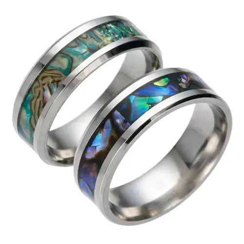 RTM1379 Men's Stainless Steel Ring with Color Shell Inlay Sleek Fashion Accessory