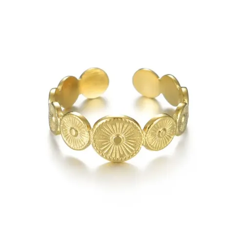 RTM2464 14K Gold Sun Medallion Ring Adjustable Stainless Steel Fine Jewelry