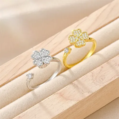 RTM684 Rotating Four Leaf Clover Ring Women's Couple Jewelry