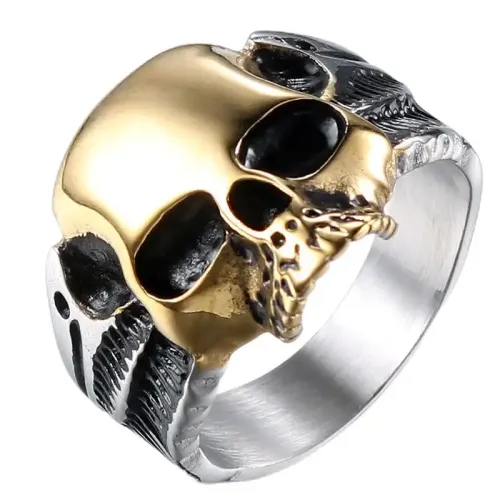 RTM614 Men's Punk Skull Ring Titanium Steel Stainless Band with Totem Design