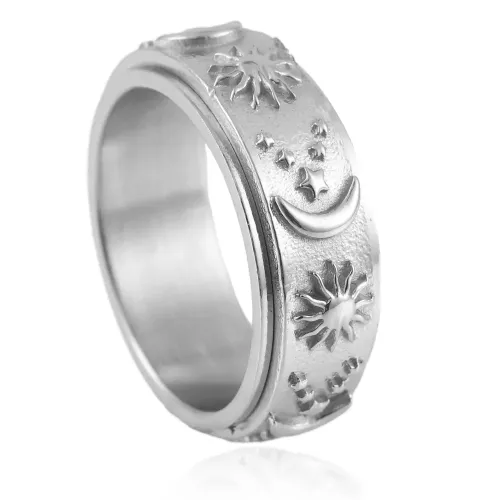 RTM1602 Rotating Sun and Moon Men's Ring Stainless Steel Swivel Band