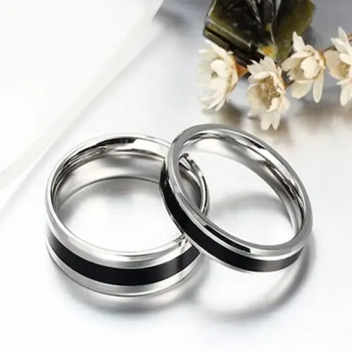 RTM2255 Black Stainless Steel Couple Rings for Men & Women Elegant Matching Jewelry Set