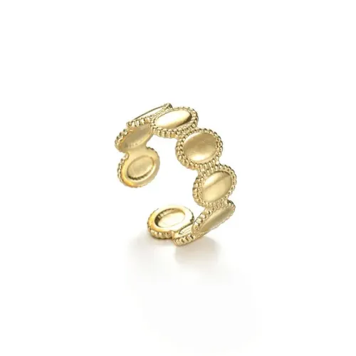 RTM2565 14K Gold Spliced Stainless Steel Oval Open Ring for Women Elegant Accessory