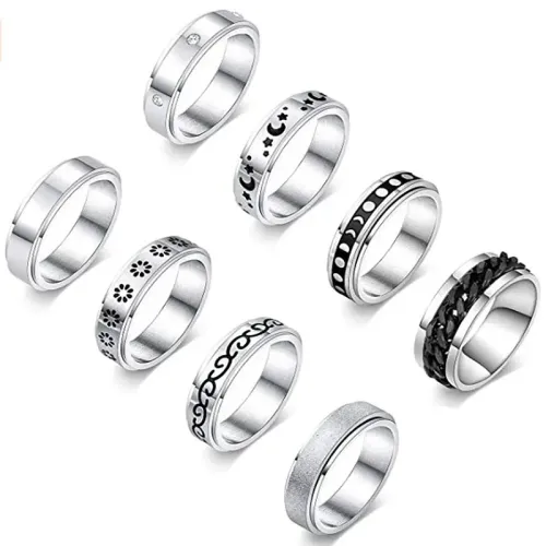 RTM980 Anti-Anxiety Rotatable Stainless Steel Rings for Women Stress Reduction Jewelry