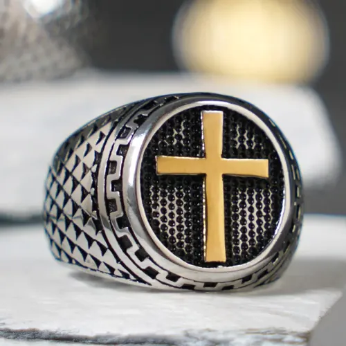 RTM2410 S Cross Stainless Steel Ring Sleek Single Band Jewelry for Men