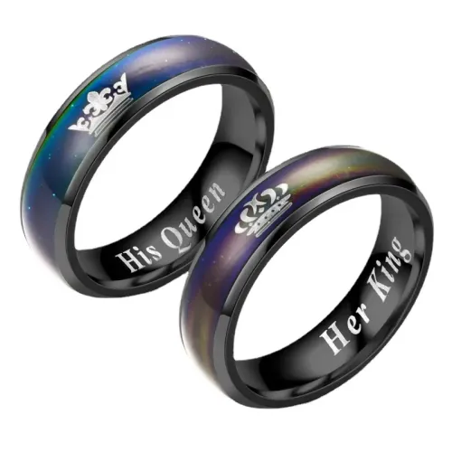 RTM755 Her King & His Queen Crown Thermochromic Ring Stainless Steel Couple Bands