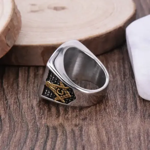 RTM232 AG Masonic Ring Titanium Steel Religious Jewelry for Freemasons