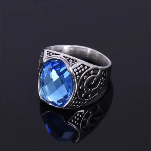 RTM428 Sapphire Stainless Steel Ring Elegant Blue Gemstone Band for All