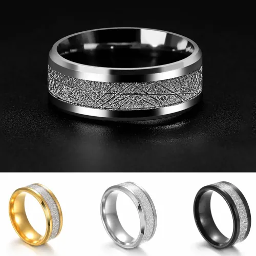 RTM1167 Ice Silk Foil Men's Rime Ring Stainless Steel,Kuaishou-Inspired Jewelry