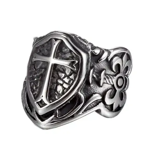 RTM548 Men's Cross Shield Ring Titanium Stainless Steel Band