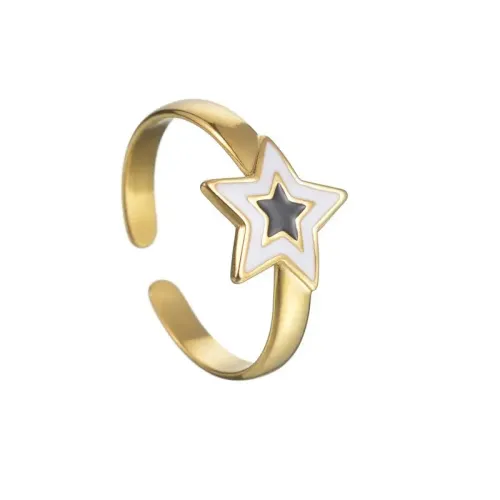 RTM2560 Adjustable Stainless Steel Star Ring for Women Open Five-Pointed Design