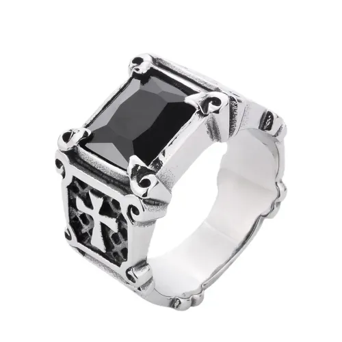 RTM2365 Men's Thai Silver Stainless Steel Ring with Inlaid Zirconia Elegant Jewelry