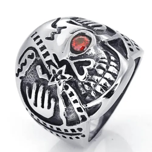 RTM2172 Red Diamond Skull Ring Stainless Steel Punk Ghost Head Design