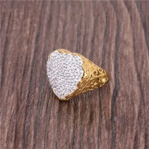 RTM426 Diamond Ceramic Heart Titanium Steel Ring Trendy Women's Baby Breath Jewelry