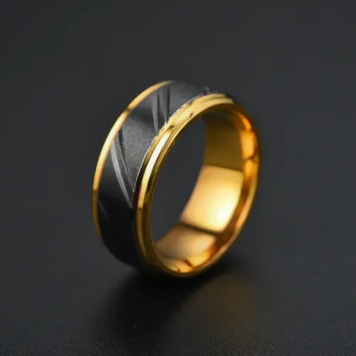 RTM2903 Elegant Gold Slotted Black Ring for Men Sophisticated Masculine Accessory