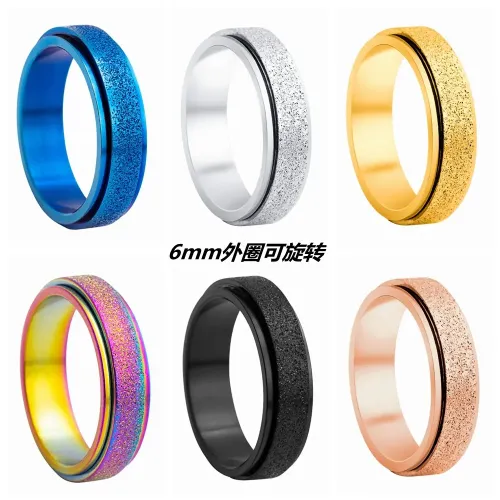 RTM1313 Colorful Rose Gold Frosted Stainless Steel Ring US Standard Size Stress Relief Jewelry