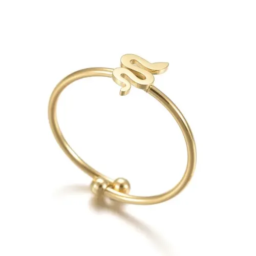 RTM2591 14K Gold & Stainless Steel Zodiac Snake Open Ring Unique Astrology Jewelry