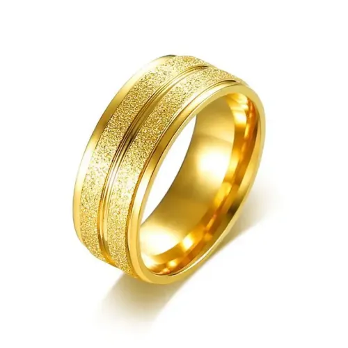 RTM130 8MM Gold Titanium Steel Ring Men's Frosted Groove Wedding Band