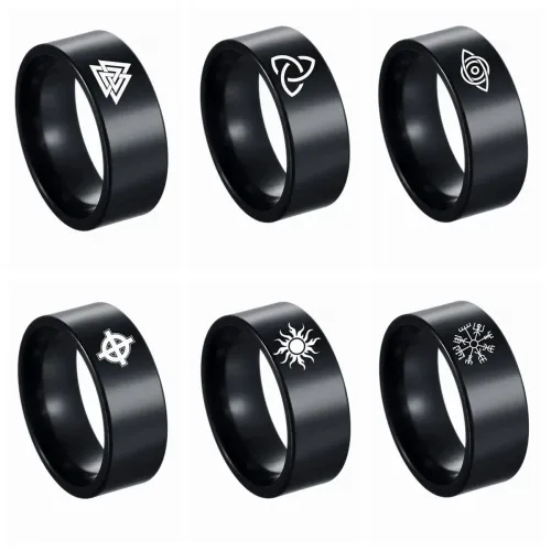 RTM1162 8mm Celtic Knot Viking Runes Ring for Men Laser Marked Stainless Steel