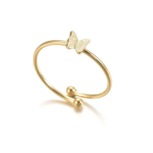 RTM2590 14K Gold Frosted Butterfly Ring Women's Stainless Steel Jewelry