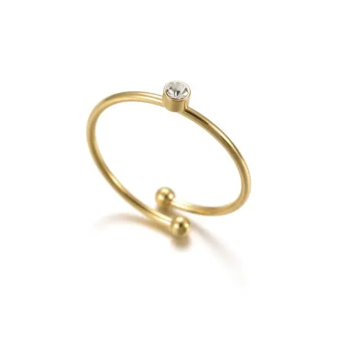 RTM2589 14K Gold Plated Stainless Steel Ring with Open Geometric Zircon Design