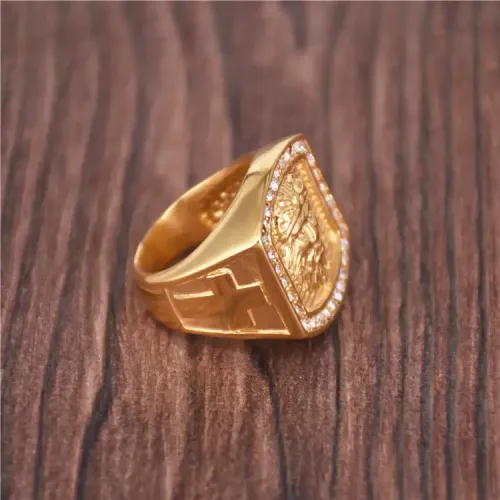 RTM245 Diamond-Encrusted Jesus Head Ring Men's Titanium Steel Religious Jewelry