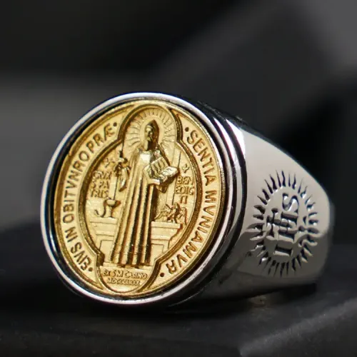 RTM2414 Men's Stainless Steel Medal Ring with Copper Inlay Single Tail S Design