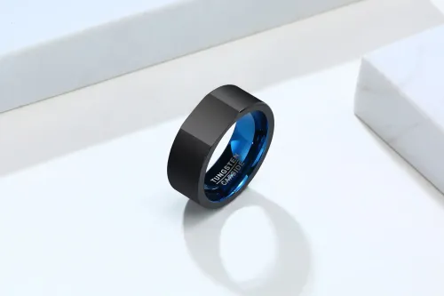 RTM182 Blue Black Men's Tungsten Steel Ring Vacuum Plated Durable Jewelry