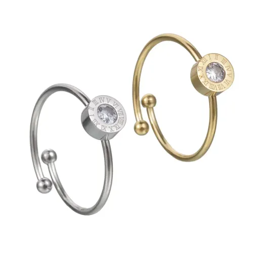 RTM2581 14K Gold-Plated Stainless Steel Ring with Zircon Open Design for Women & Couples