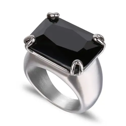 RTM248 Titanium Steel Ring with Gemstone Unisex Four-Prong Stone-Set Design