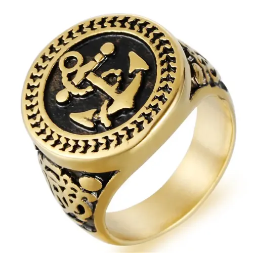 RTM2142 Anchor Ring Punk Style Pirate Ship Stainless Steel Fishhook Design