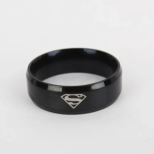 RTM2662 Superman Sand Face Stainless Steel Ring Iconic Hero Pattern for Fans
