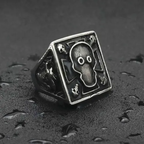 RTM2008 Punk Skull Face Square Ring Stainless Steel Jewelry for Men