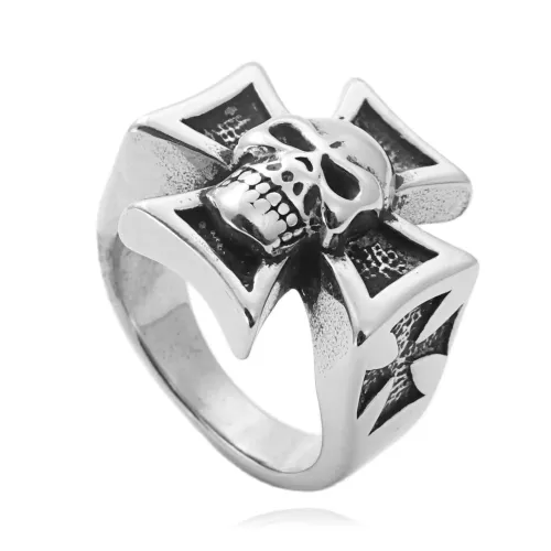 RTM1694 Cross-Shaped Skull Ring Punk Stainless Steel Fashion Accessory