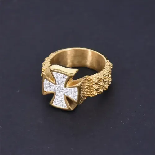 RTM343 Men's Titanium Steel Ring Crow Cross Rhinestone Clay Set Stainless Jewelry