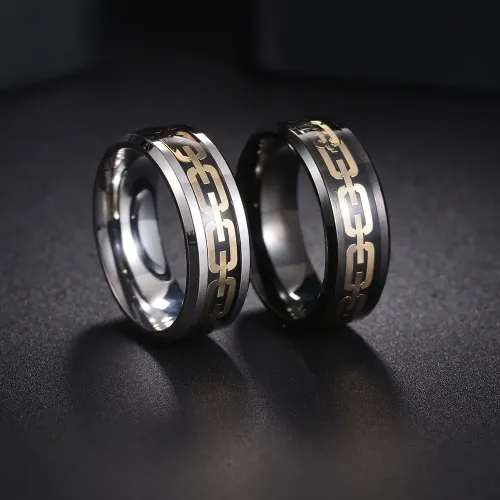 RTM1329 Geometric Hollow Chain Design 316 Stainless Steel Men's Ring Trendy Jewelry