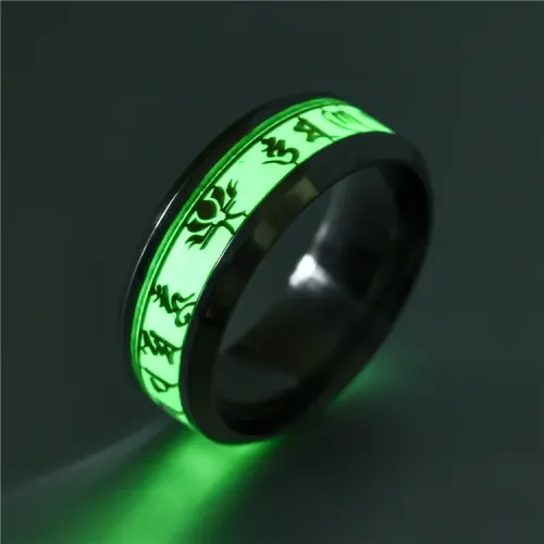 RTM2799 Luminous Six-Character Mantra Ring Fluorescent Buddhist Jewelry
