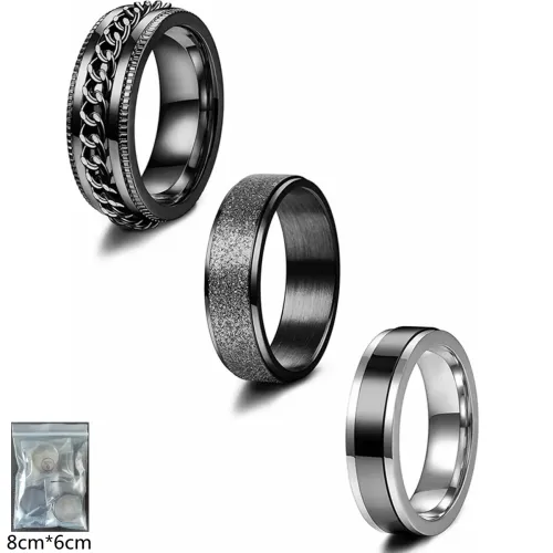 RTM1419 6/8MM Black Stainless Steel Chain Rotating Ring Decompression Accessory Set