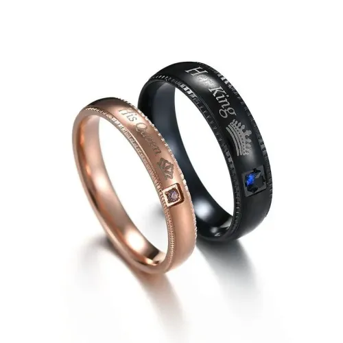 RTM2559 Hers & His Queen Stainless Steel Couple Rings with Zircon Perfect Gift