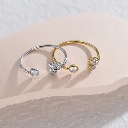 RTM2506 14K Gold Plated Stainless Steel Ring with Diamonds Open & Adjustable Design