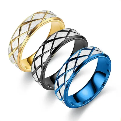 RTM800 Elegant Mesh Patterned Stainless Steel Couple Rings Perfect Jewelry Gift