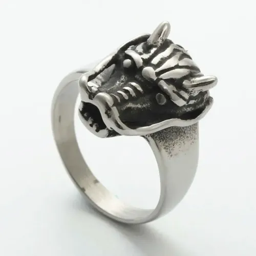 RTM1985 Dragon Head Ring Punk Stainless Steel National Jewelry for Auspicious Style
