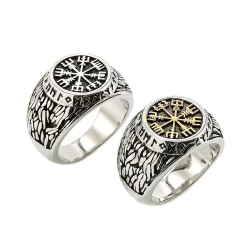 RTM2198 Odin Compass & Rune Totem Ring Stainless Steel Men's Jewelry