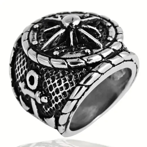 RTM2118 Navy-Inspired Stainless Steel Compass Ring for Men Nautical Accessory