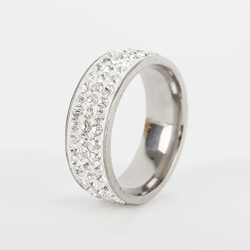 RTM2847 Luxurious Three-Row Diamond Clay Ring Soft Dots & Stainless Steel Design