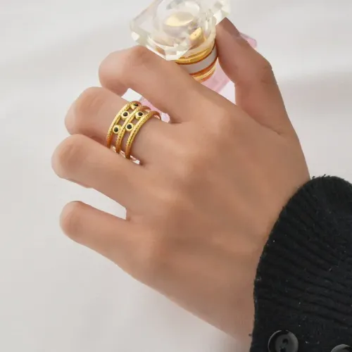 RTM2518 14K Gold Black Diamond Hollow Adjustable Ring Women's Stainless Steel Brand