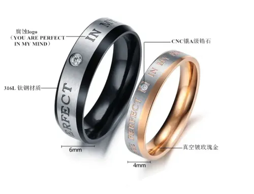 RTM2262 Black Rose Stainless Steel Couple Rings Frosted with Corrosion-Resistant Logo